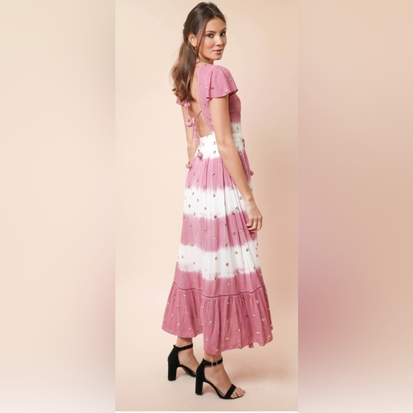 GOA‎ Paris Blue & White Asymmetric Hem V Neck Midi Dress Floaty Fairycore Sz M - Picture 13 of 14